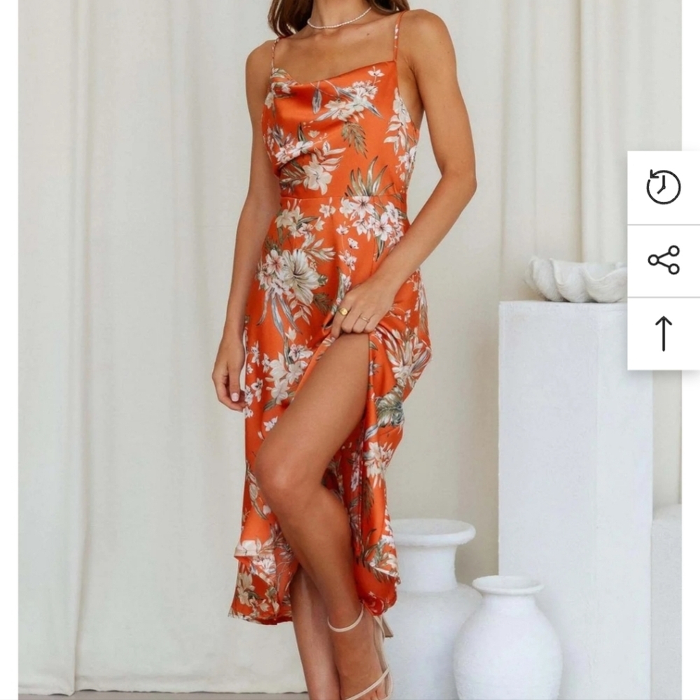 Floral Orange Sunmer Dress Size M - Picture 2 of 10